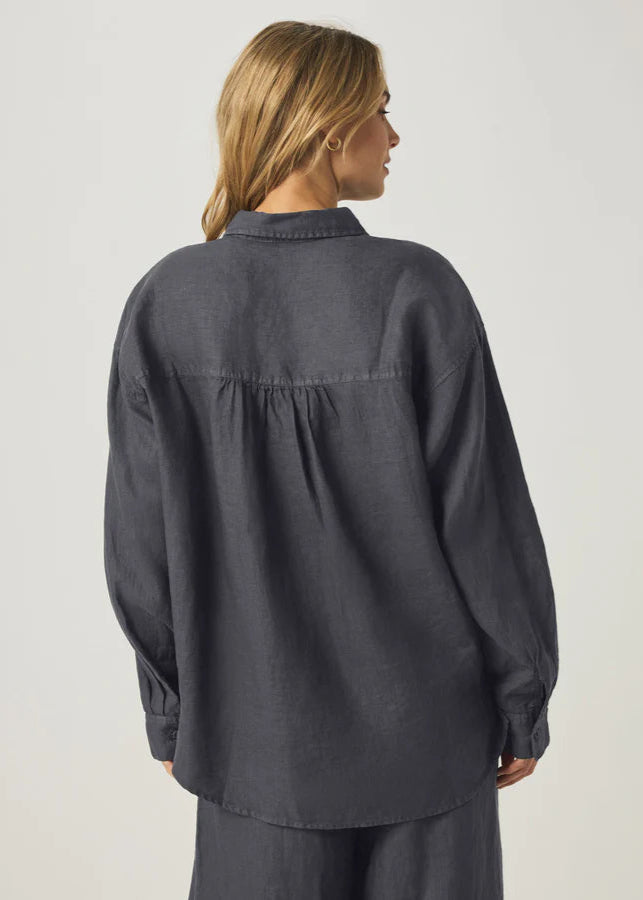 Splendid Stella Linen Button Down Top Ink