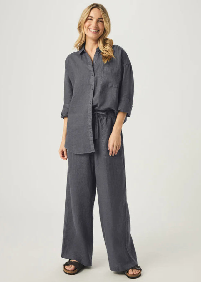 Splendid Stella Linen Button Down Top Ink