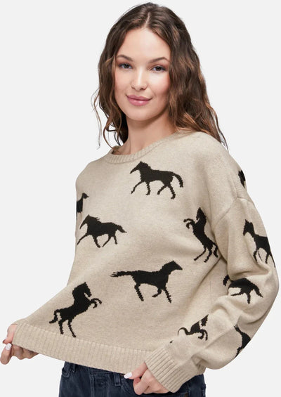 WILDFOX Horse Print Intarsia Sweater - Champagne Beige