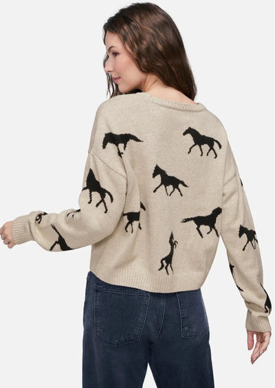 WILDFOX Horse Print Intarsia Sweater - Champagne Beige