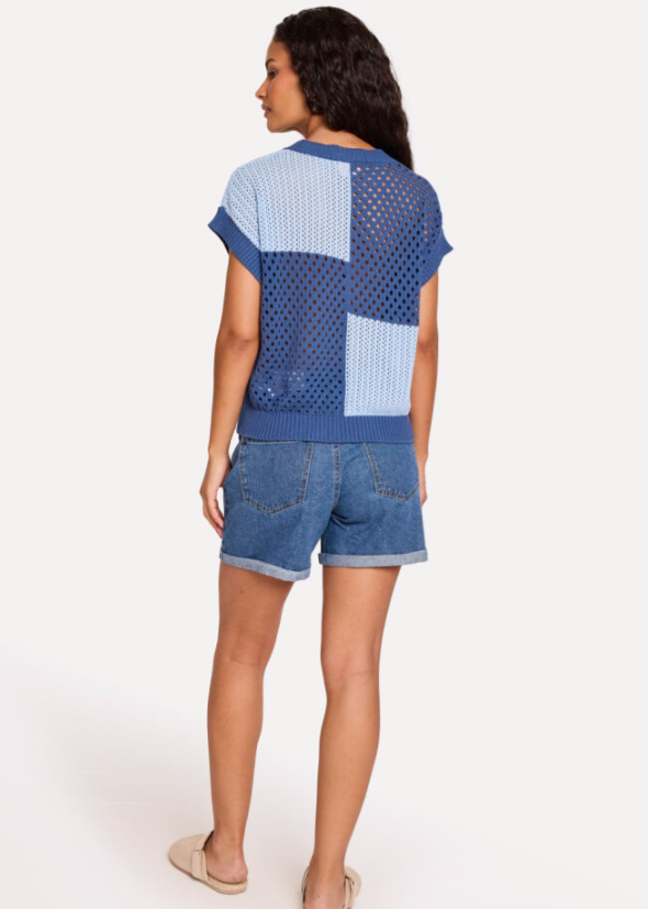 WISPR Patched Pointelle Tee Denim/Sky