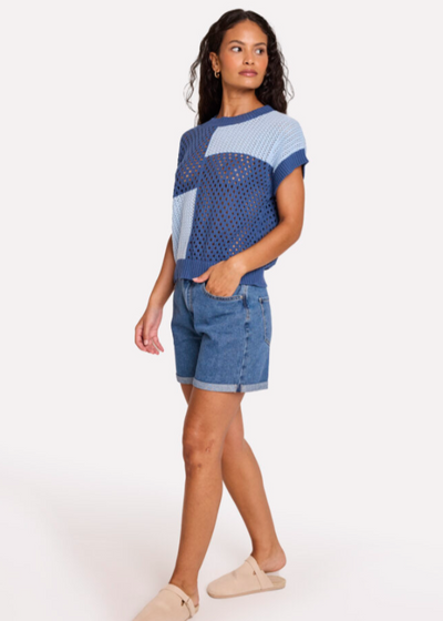 WISPR Patched Pointelle Tee Denim/Sky