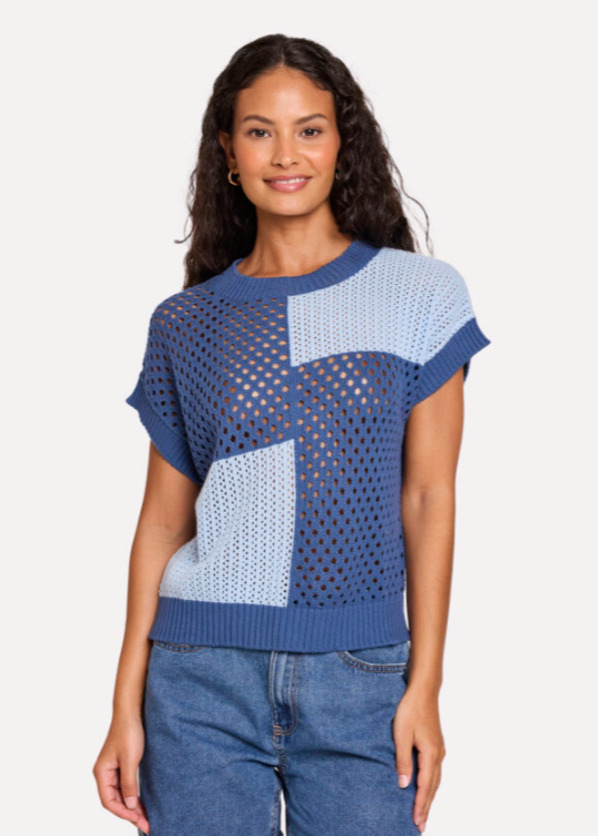 WISPR Patched Pointelle Tee Denim/Sky