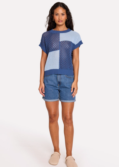 WISPR Patched Pointelle Tee Denim/Sky