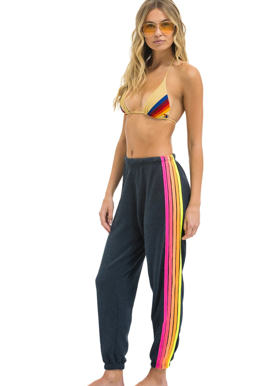 Aviator Nation 5 Stripe Women’s Sweatpant Charcoal Neon