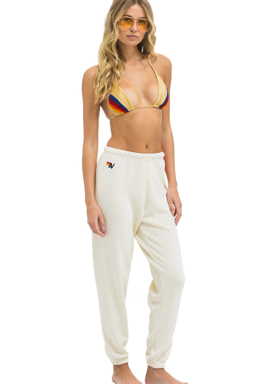 Aviator Nation 5 Stripe Women’s Sweatpants White Neon
