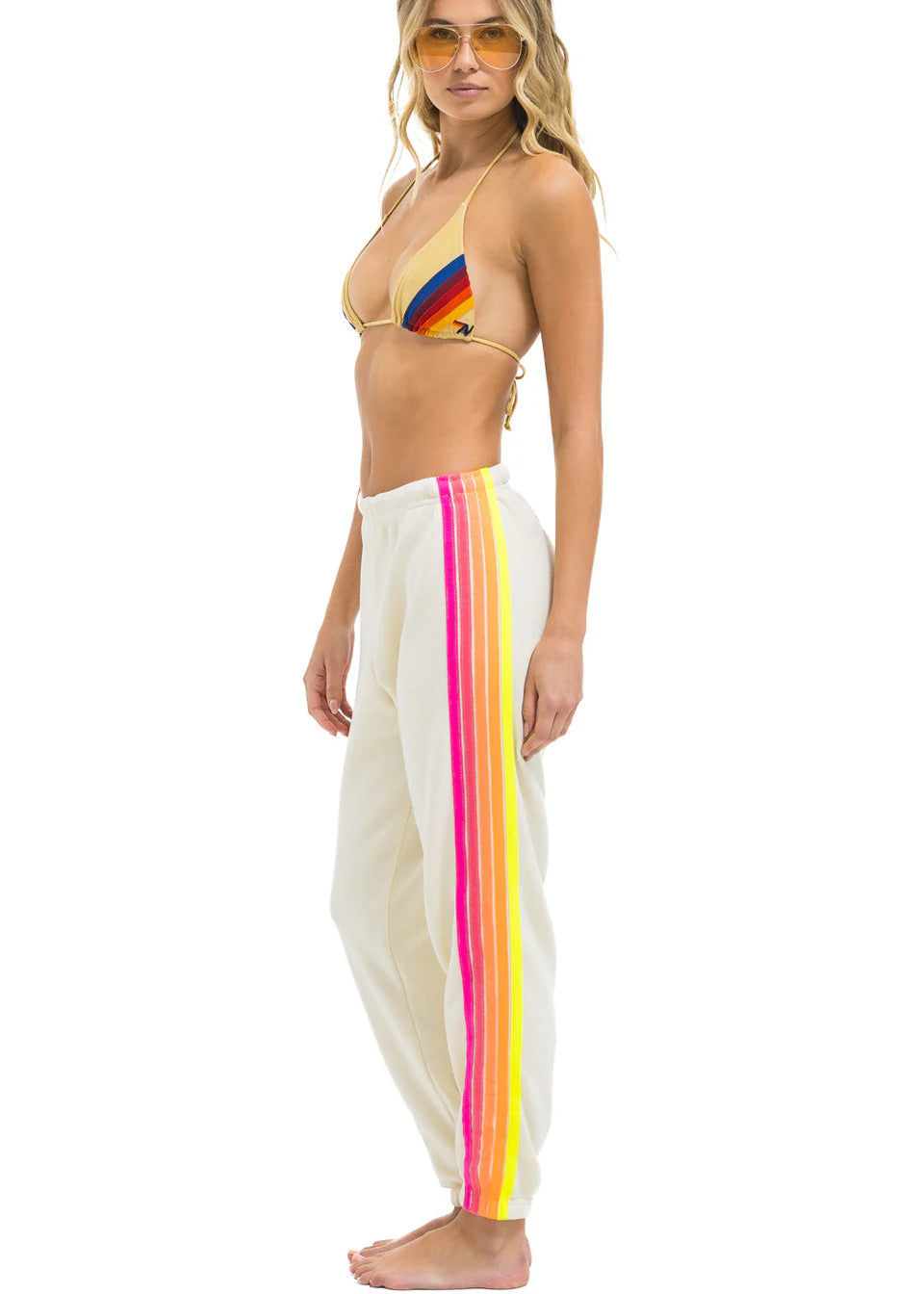 Aviator Nation 5 Stripe Women’s Sweatpants White Neon