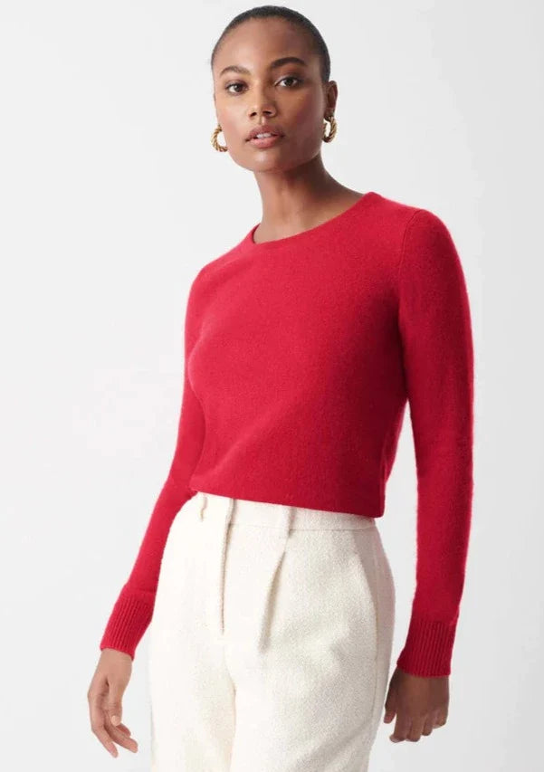 White + Warren Cashmere Shrunken Crewneck Sweater - Red