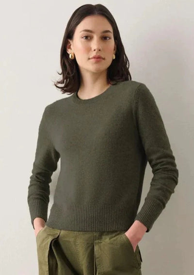 White + Warren Cashmere Shrunken Crewneck Sweater - Olive