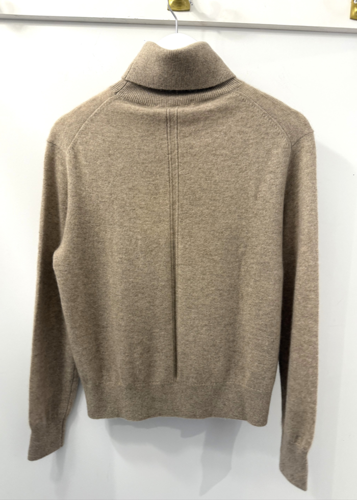 White + Warren 100% Cashmere Rib Trim Turtleneck Taupe Heather Sweater