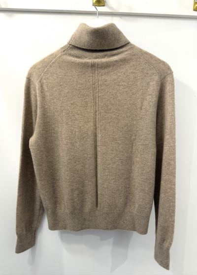White + Warren 100% Cashmere Rib Trim Turtleneck Taupe Heather Sweater