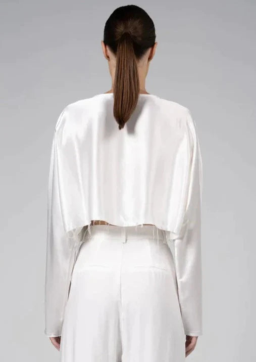 NONCHALANT Emilia Silky Raw Edge Crop Top - White