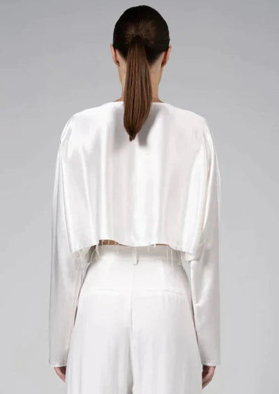 NONCHALANT Emilia Silky Raw Edge Crop Top - White