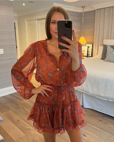 MISA Lorena Red Paisley Dress