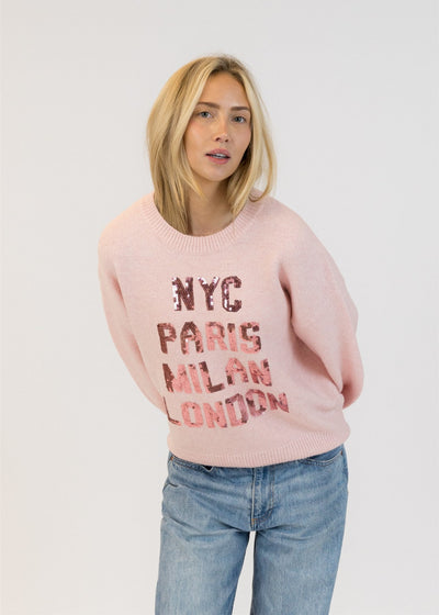 Lyla & Luxe City Crew Neck Pull Over Sweater Pink