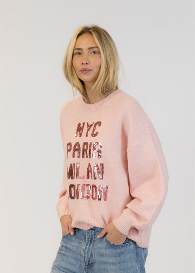 Lyla & Luxe City Crew Neck Pull Over Sweater Pink