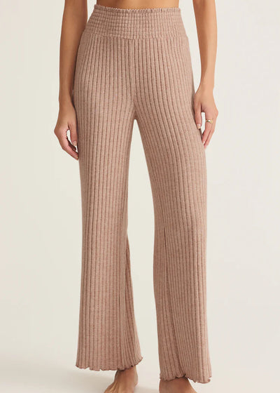 Z Supply Dawn Smocked Rib Pant Iced Coffee