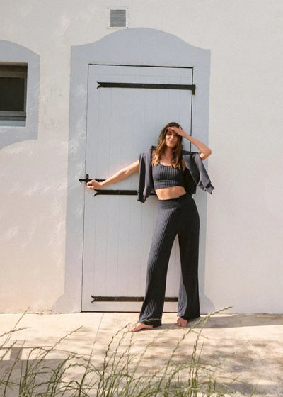 Z Supply Dawn Smocked Rib Pant Black Sand