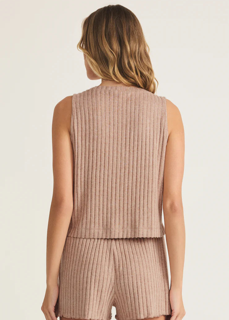 Z Supply Sloane V-Neck Rib Tank Iced Coffee