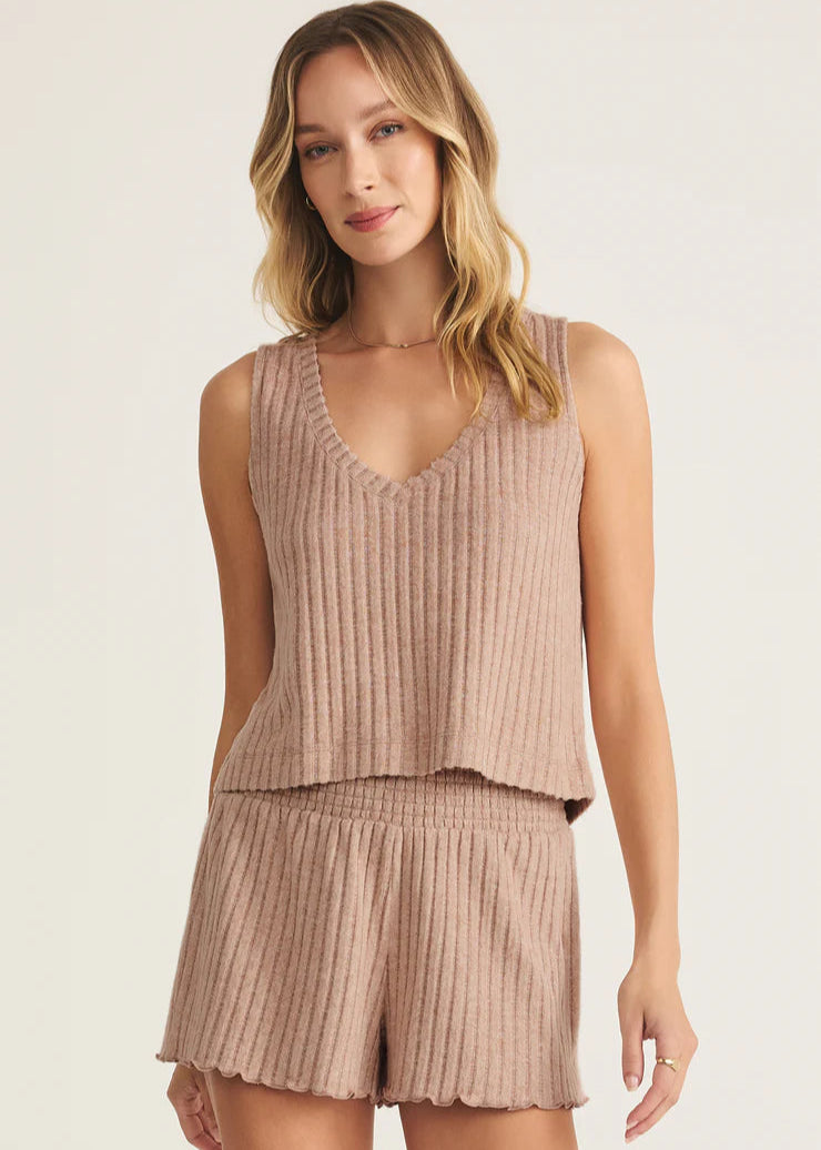 Z Supply Sloane V-Neck Rib Tank Iced Coffee