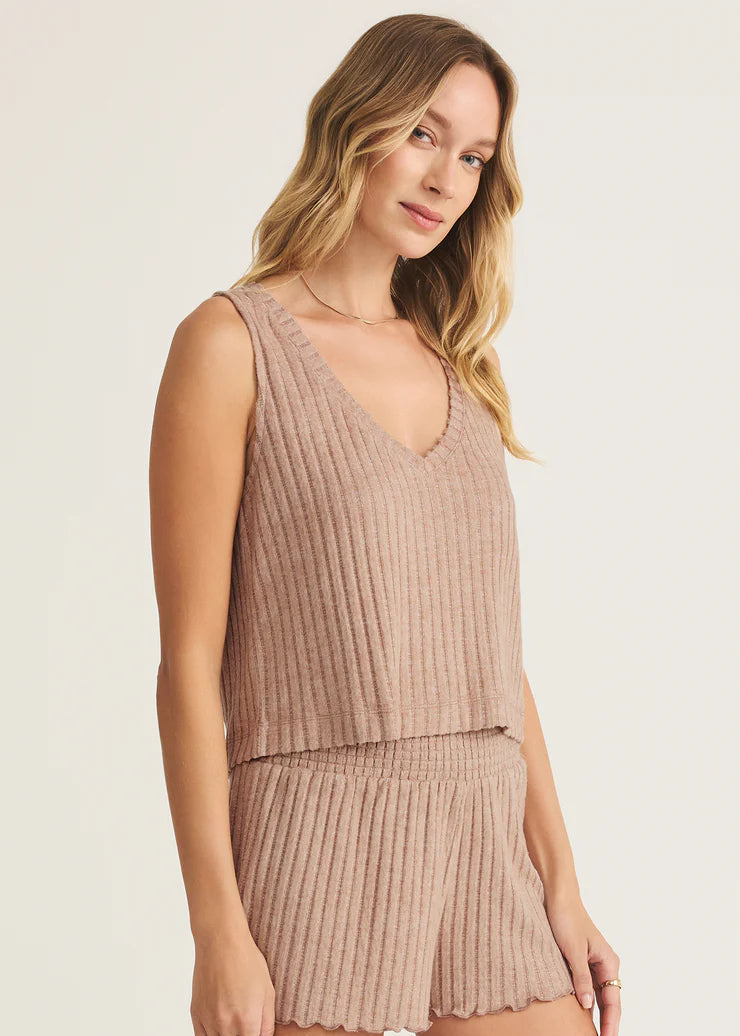 Z Supply Sloane V-Neck Rib Tank Iced Coffee