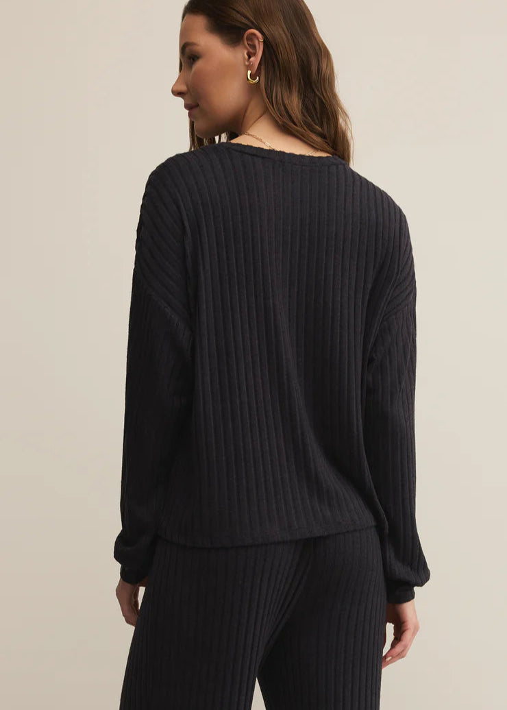 Z Supply Daydream Rib L/S Top Black Sand