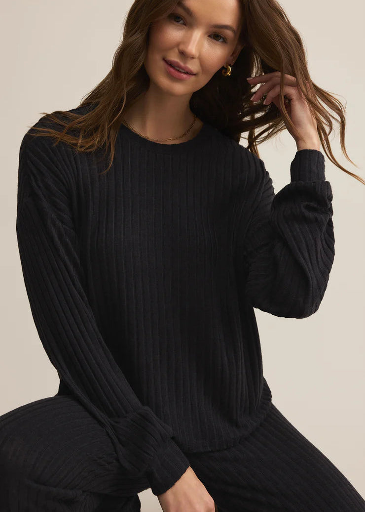 Z Supply Daydream Rib L/S Top Black Sand
