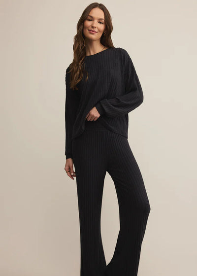 Z Supply Daydream Rib L/S Top Black Sand