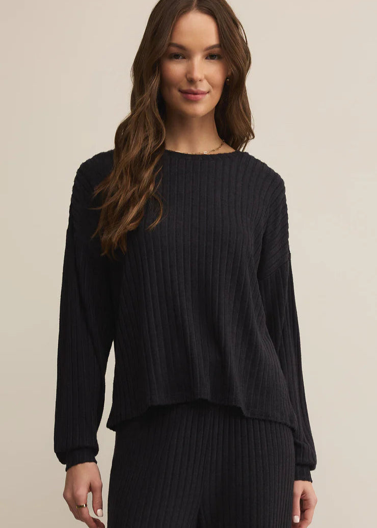 Z Supply Daydream Rib L/S Top Black Sand