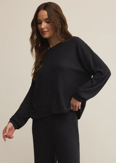Z Supply Daydream Rib L/S Top Black Sand