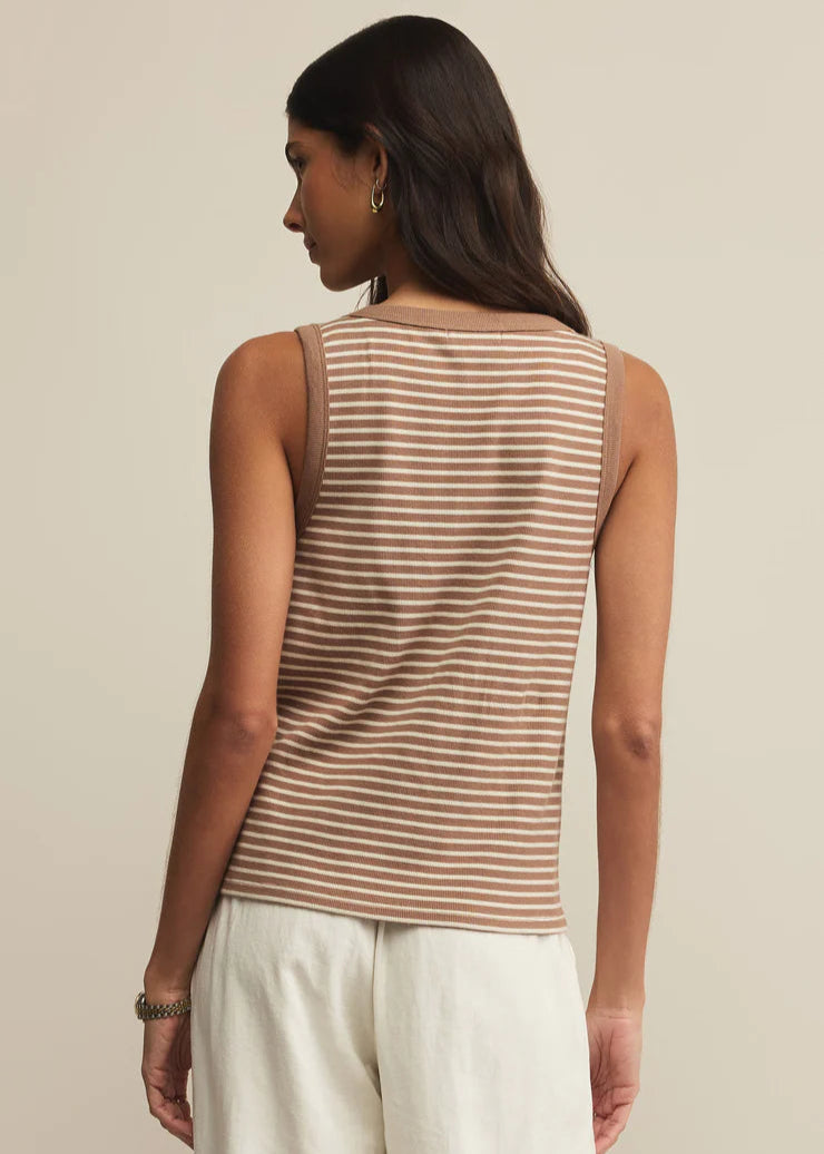 Z Supply Elin Stripe Rib Tank Iced Coffee