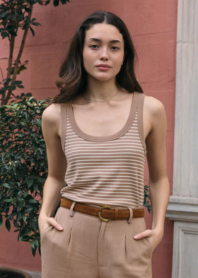 Z Supply Elin Stripe Rib Tank Iced Coffee