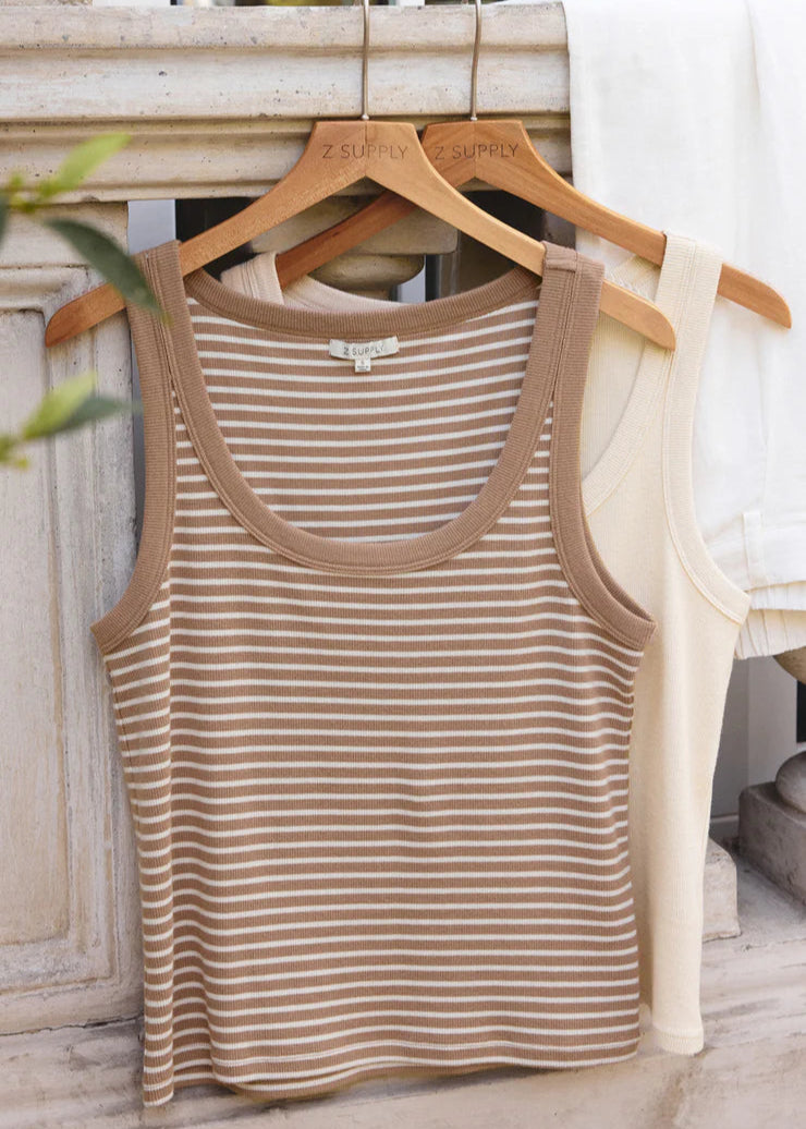 Z Supply Elin Stripe Rib Tank Iced Coffee