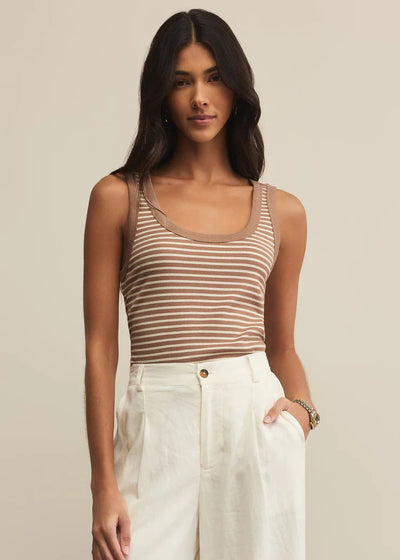 Z Supply Elin Stripe Rib Tank Iced Coffee