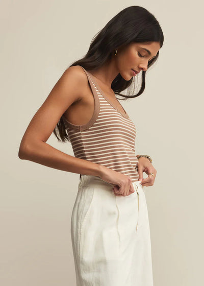 Z Supply Elin Stripe Rib Tank Iced Coffee