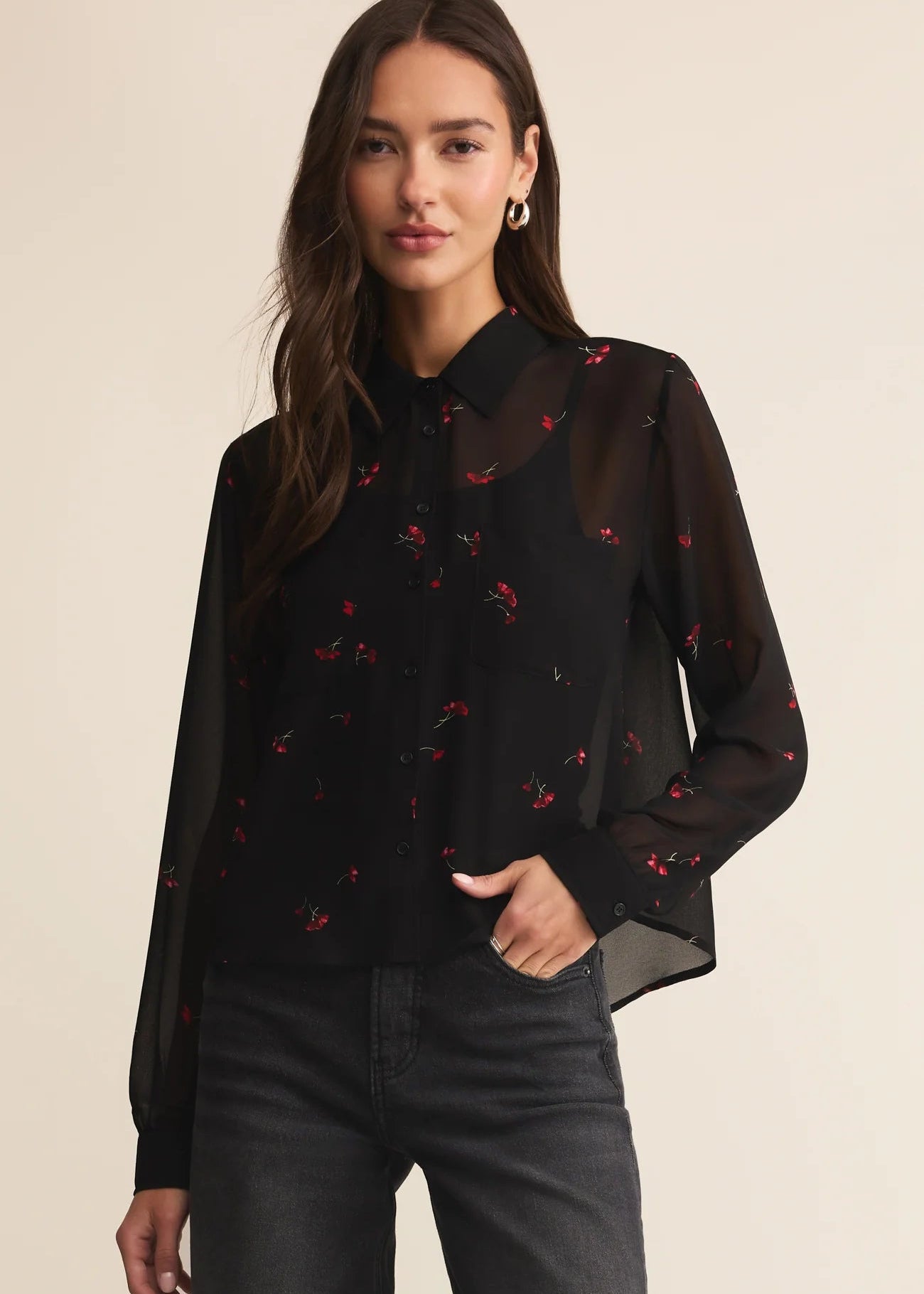 Z Supply Vivienne Rio Floral Top Black