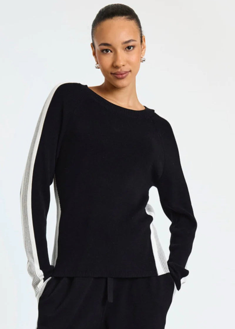 WISPR Valerie Stripe Slim Crew Top Black/Dove Ivory