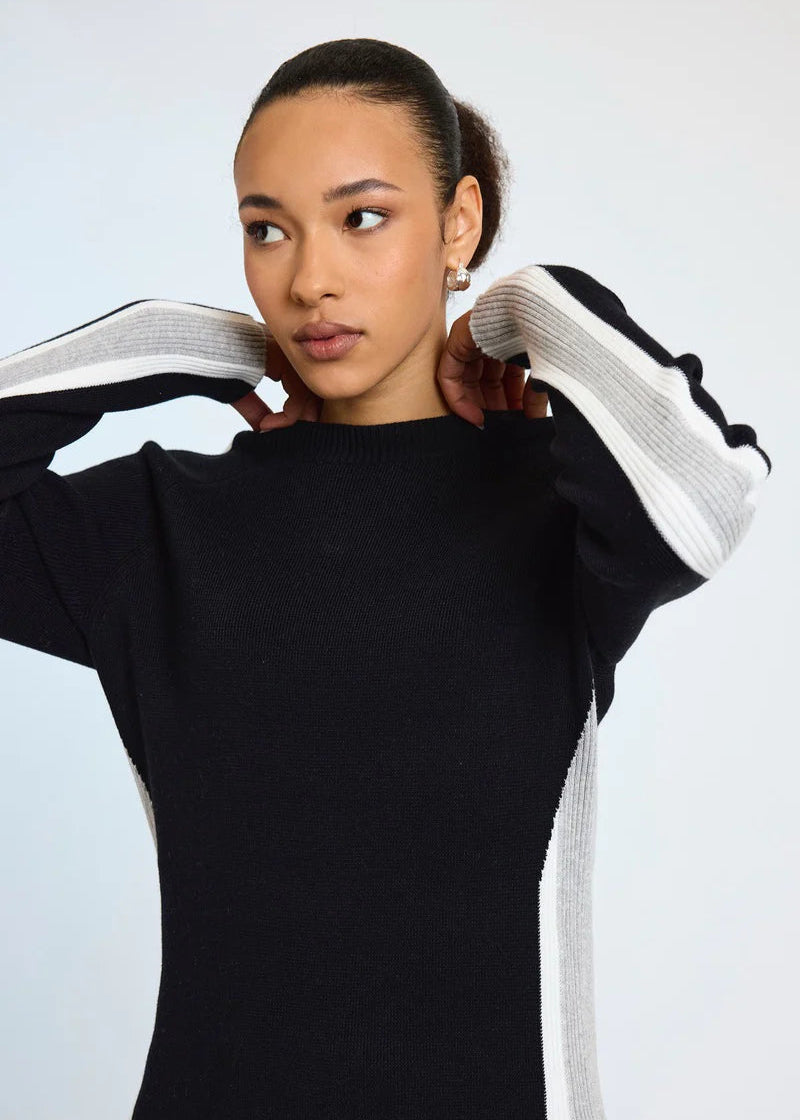 WISPR Valerie Stripe Slim Crew Top Black/Dove Ivory
