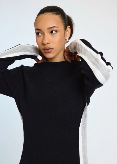 WISPR Valerie Stripe Slim Crew Top Black/Dove Ivory
