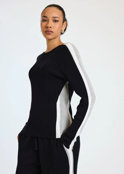 WISPR Valerie Stripe Slim Crew Top Black/Dove Ivory