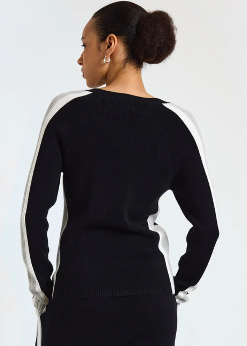 WISPR Valerie Stripe Slim Crew Top Black/Dove Ivory
