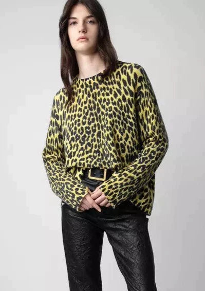 Zadig & Voltaire Markus Leopard Print Cashmere Sweater - Yellow