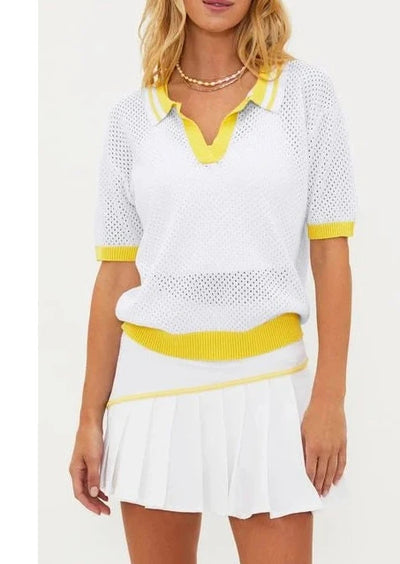 Beach Riot Giana Perforated Tennis Sweater - White