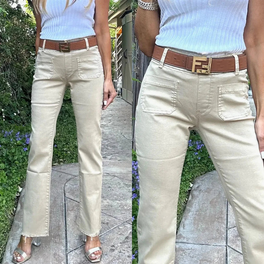 Bevy Flog Jerome Front Pocket Flared Pants - Beige