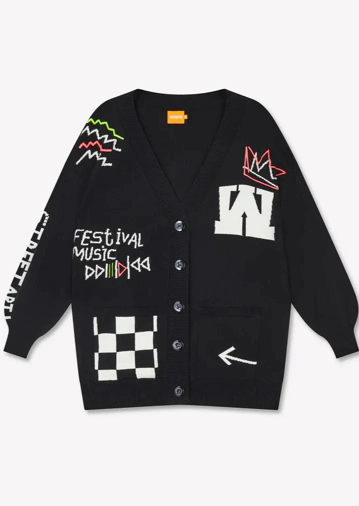 WISPR Graffiti Boyfriend Cardigan - Black