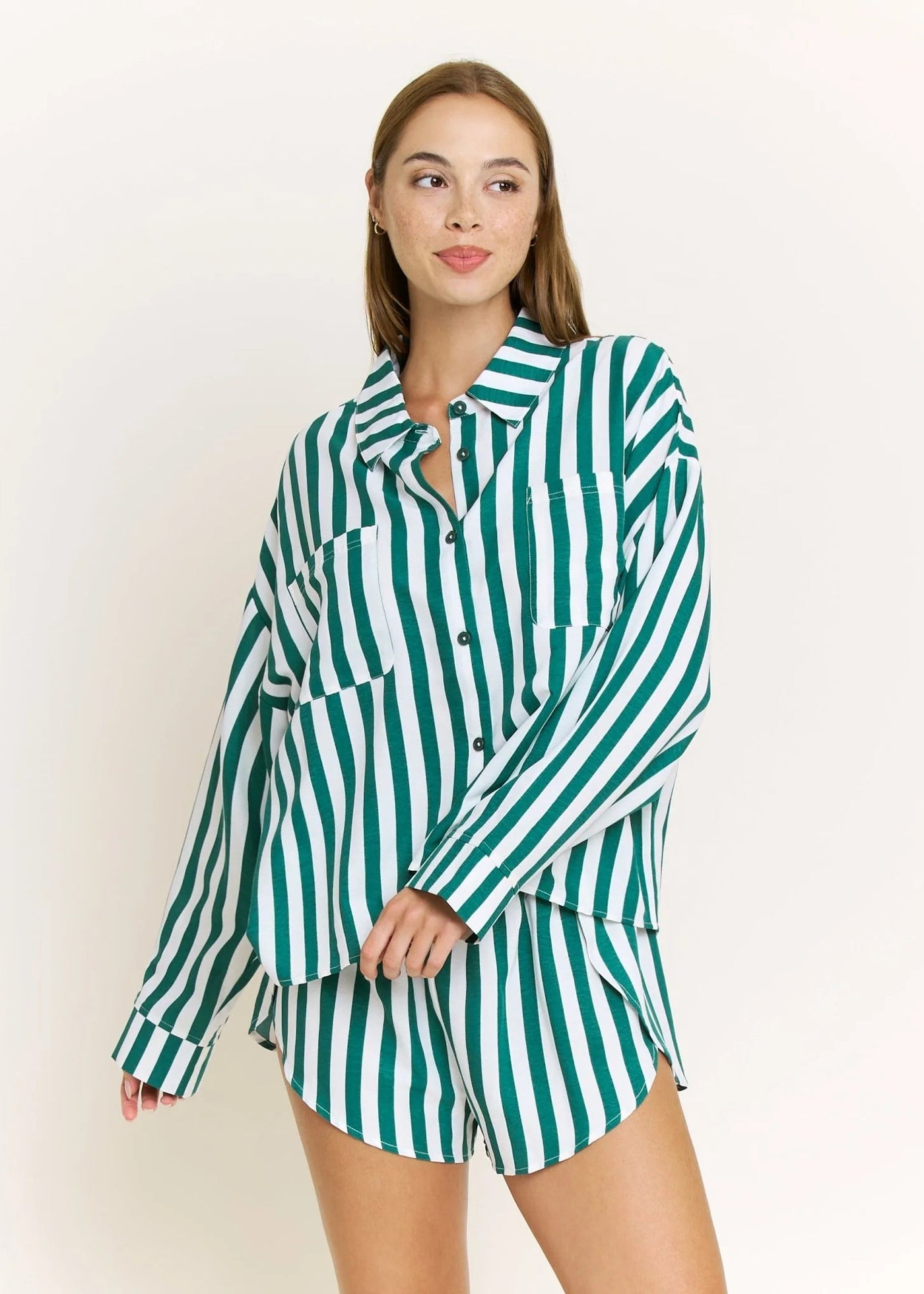 Honeydew Brunch Date Long Sleeve Shortie Pj Set Mistletoe Stripe
