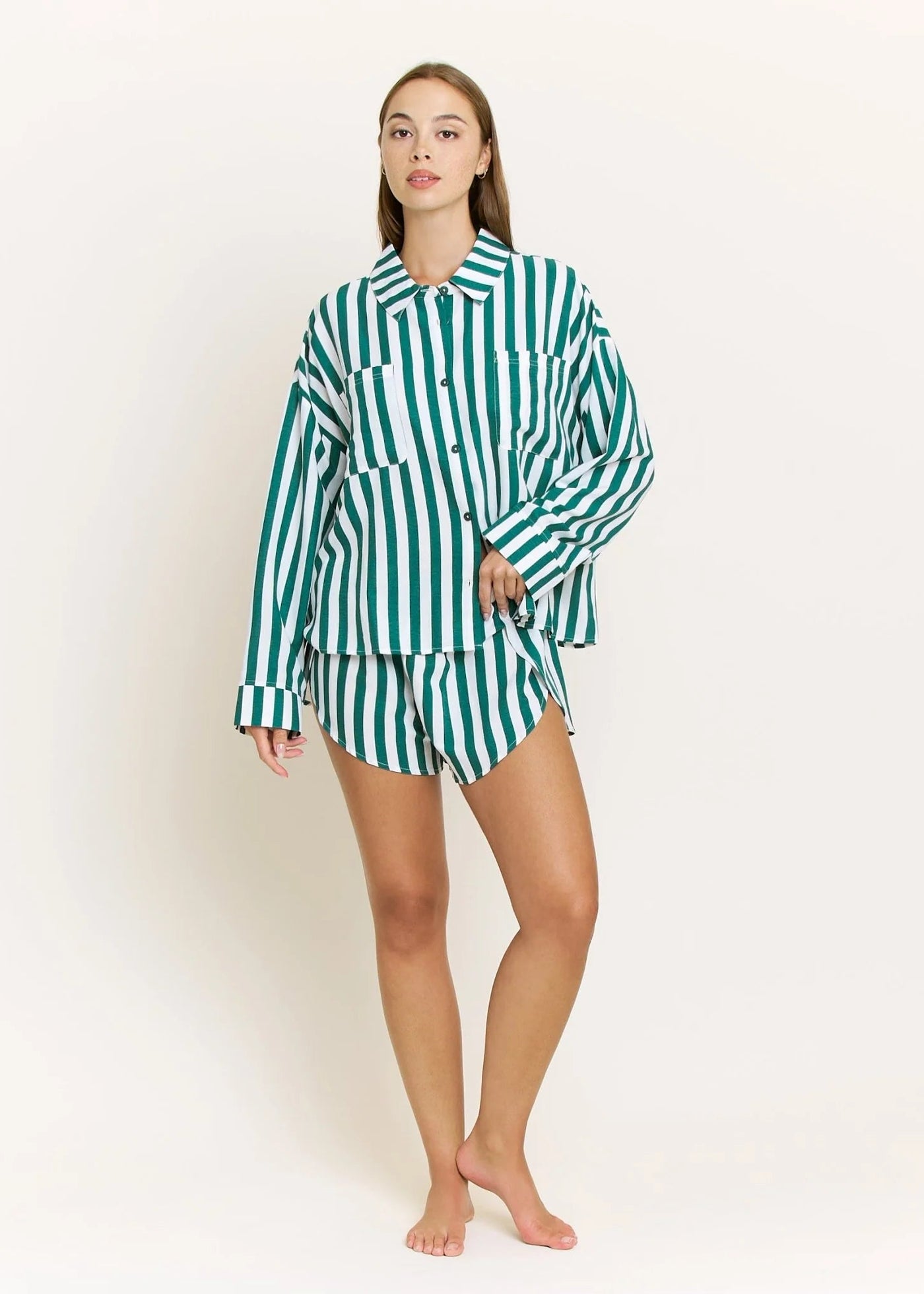 Honeydew Brunch Date Long Sleeve Shortie Pj Set Mistletoe Stripe