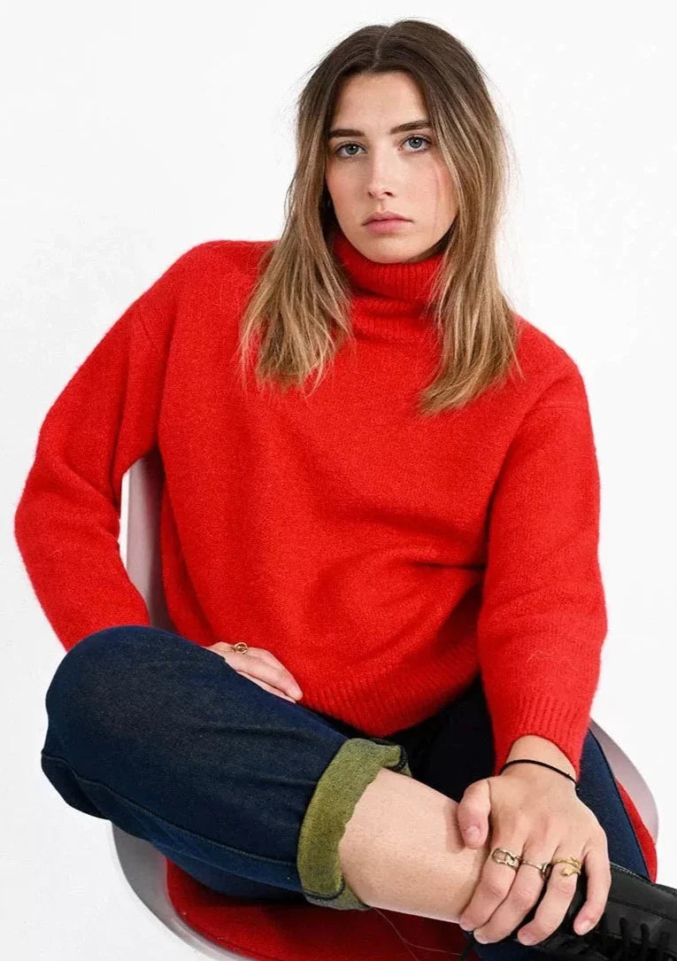 Molly Bracken Turtleneck Knit Sweater - Red