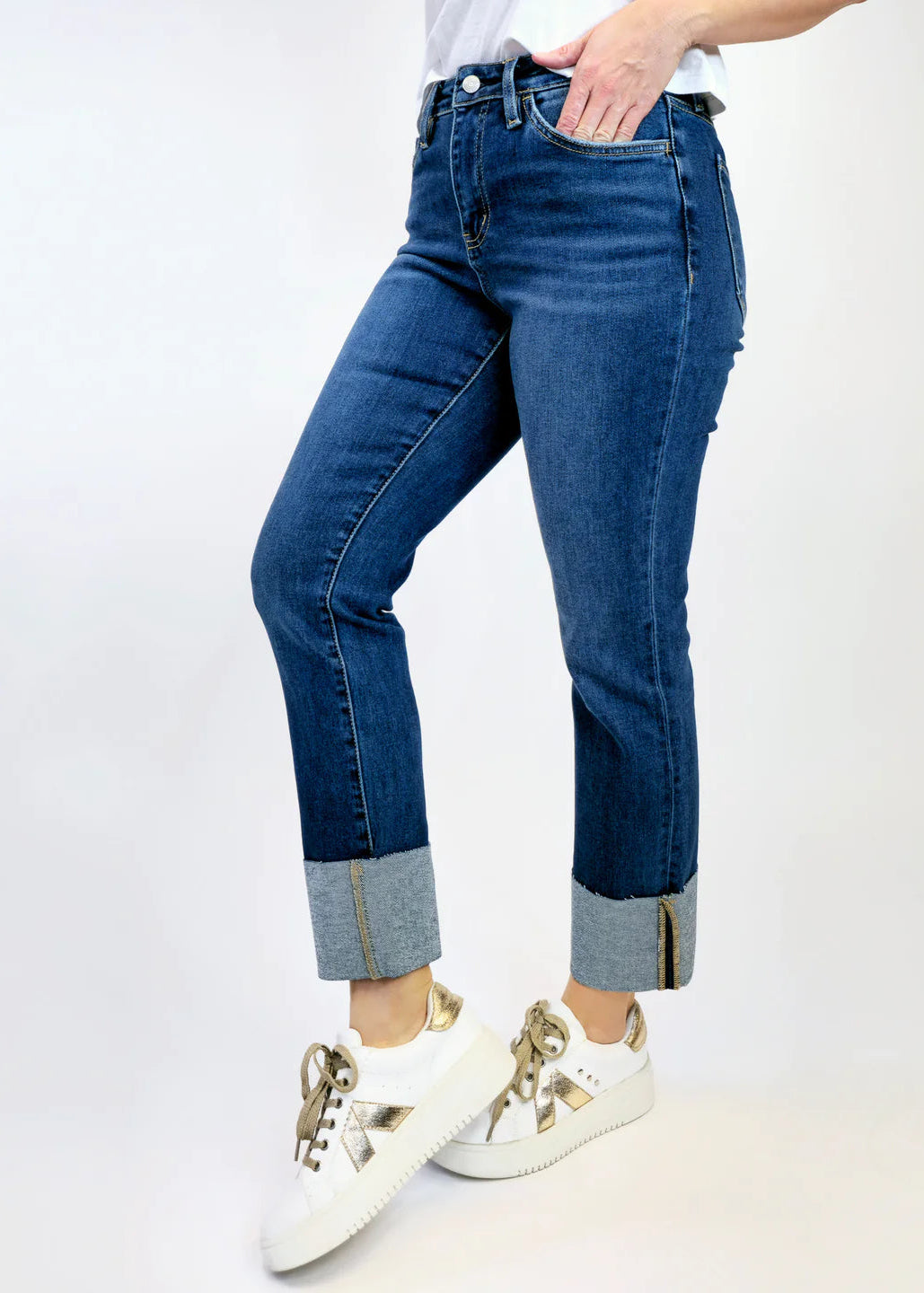 The Pink Door Slim Straight Cuff Denim