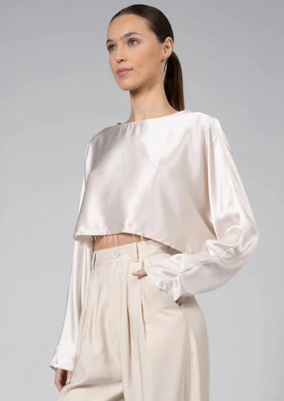 NONCHALANT Emilia Silky Raw Edge Crop Top - Champagne